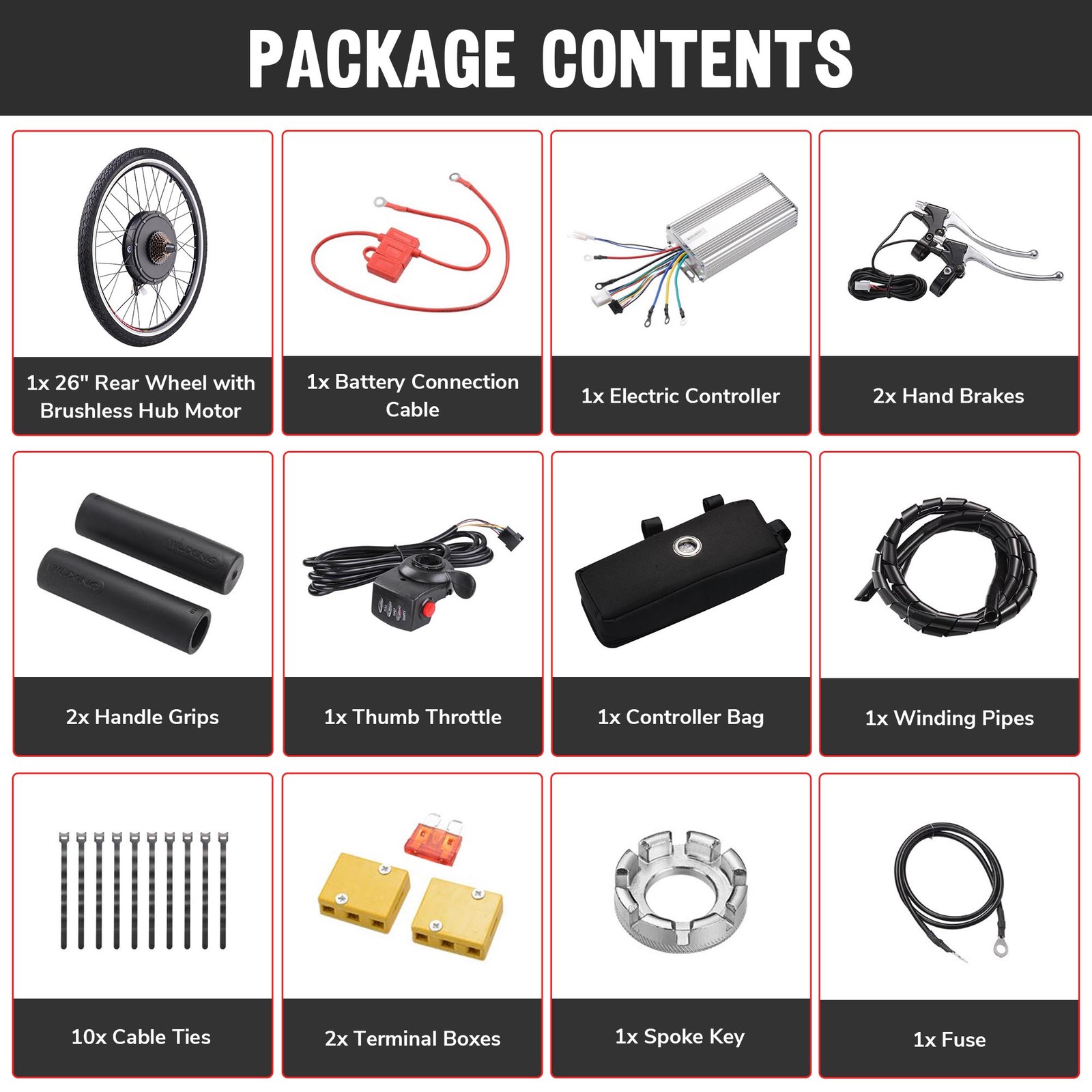 Xcceries Electric Bike Conversion Kit 48V 1500W 26" Rear Wheel Thumb Throttle