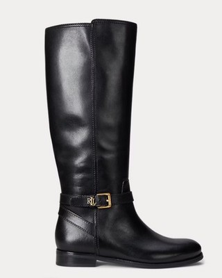 Ralph Lauren Brooke Tall Black Leather Riding  Boots Women's Size 7 NWT