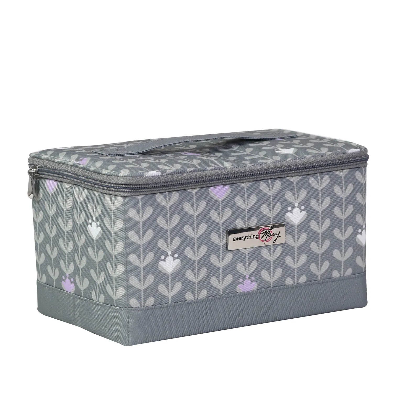 Sewing Case Grey Leaf Print- Everything Mary EVM12861-1