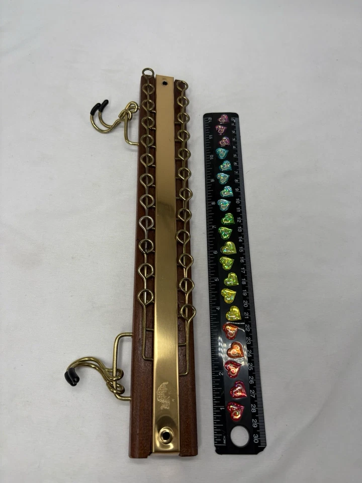 Vintage Wood & Brass Tie Rack Belt Holder Wall Mount Organizer 24 Folding Hooks - Image 2 of 3