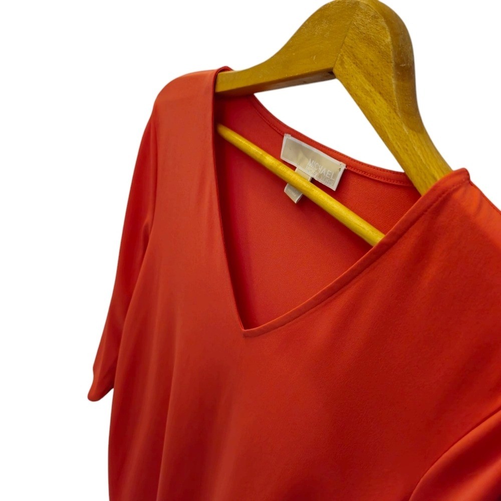 MICHAEL KORS V neck Flowy Top Coral Beaded Split Sleeve Blouse Size Medium