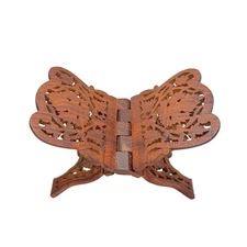 Vintage Wood Leaf Book Holder Folding Bible Cookbook Stand Hand Carved 11” x 7”