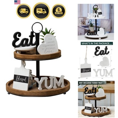 GENMOUS Farmhouse Kitchen Tiered Tray Decor Items Mini Set, Rustic Black and ...
