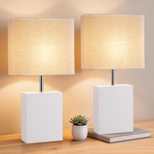 23" Wood Modern Bedside Table Lamps Set of 2 Cream Color For Living Room Bedroom