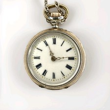 Swiss 1890s 800 Silver Lady Pocket Watch Gold Plated Edge 6 Rubis Serviced