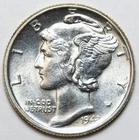 1943 10c Mercury Silver Dime Uncirculated - RAW - Excellent Luster