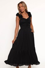 Petal & Pup Inca Ruffle Fit Flare  Midi Dress S Ruched Bodice Whimsygoth Black