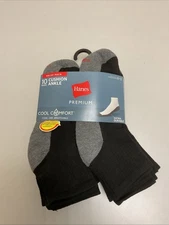 Hanes Premium Men’s Cool Comfort  Ankle Socks 10pk, Black, Sizes 6-12