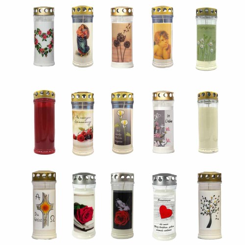 Grabkerze Wochenbrenner mit Deckel und Motiv Auswahl 7 Tage Brenndauer Friedhof