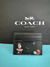 NWT  Disney X Coach Slim Id Card Case With Holiday Print Black Multi