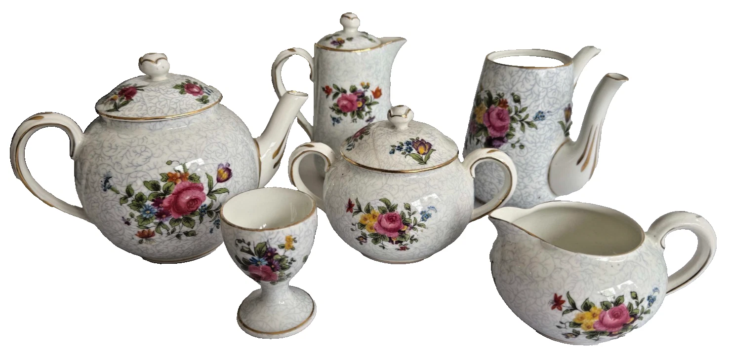 Crown Staffordshire Miniature Tea Coffee Chocolate Set Egg Cup Floral England