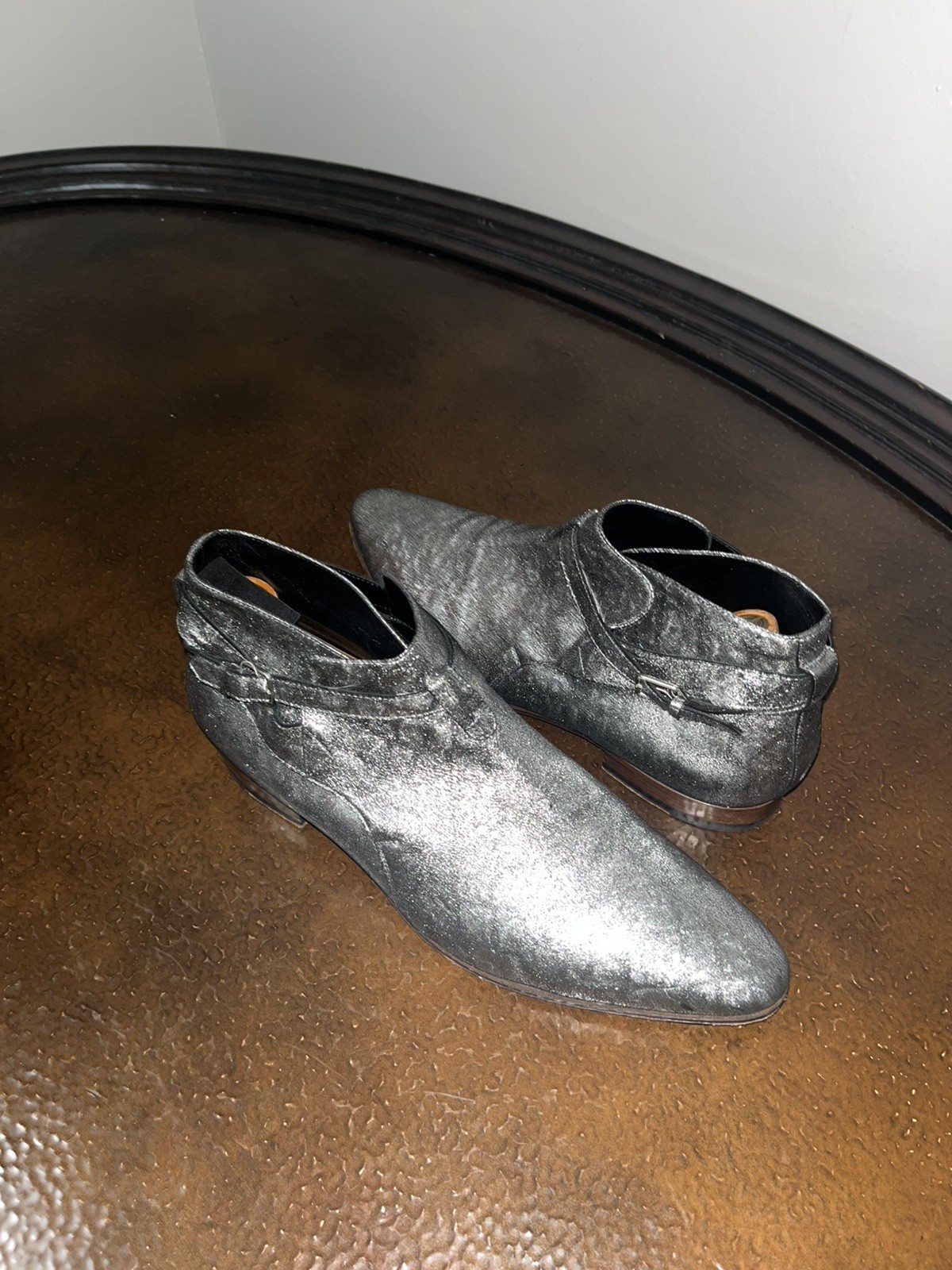 Stivali uomo Saint Laurent argento Wyatt Jodhpur taglia 46 13