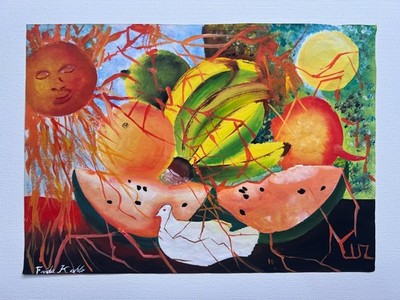 Frida Kahlo Zeichnung auf Papier (Handmade) signiert und gestempelt...