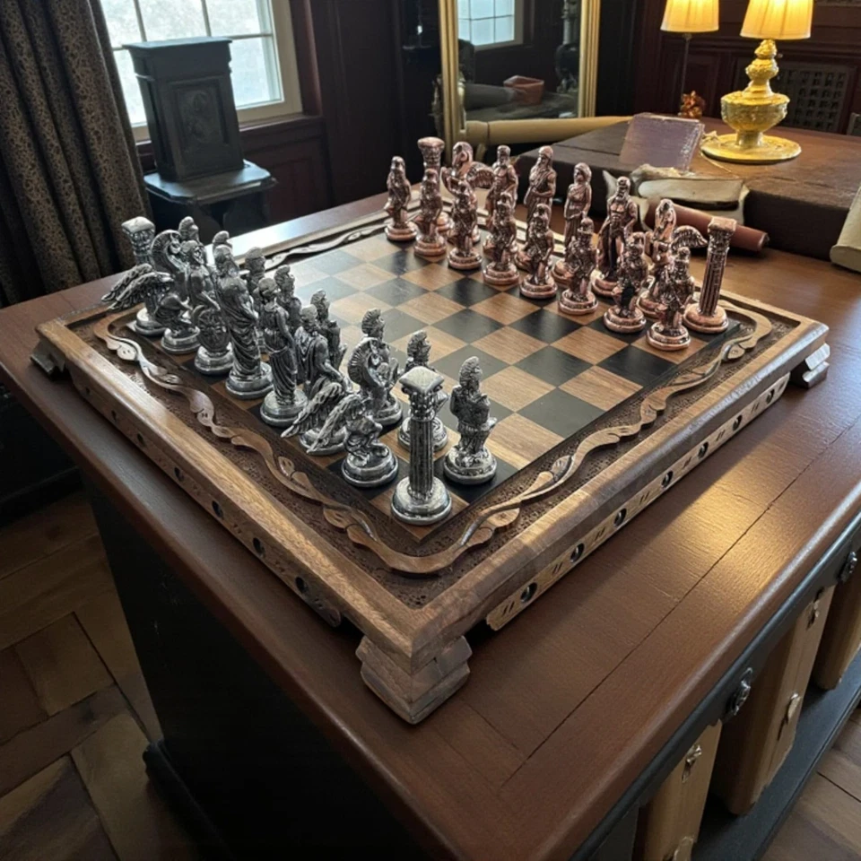 Antiguo Juego de Ajedrez Pegaso - Tablero Vintage Nogal Hecho a Mano, XL Piezas Idea de Regalo🎁 Foto 2 de 4
