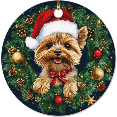 Cute Yorkshire Terrier Yorkie Puppy Ornament, Ceramic Christmas Tree Decoration