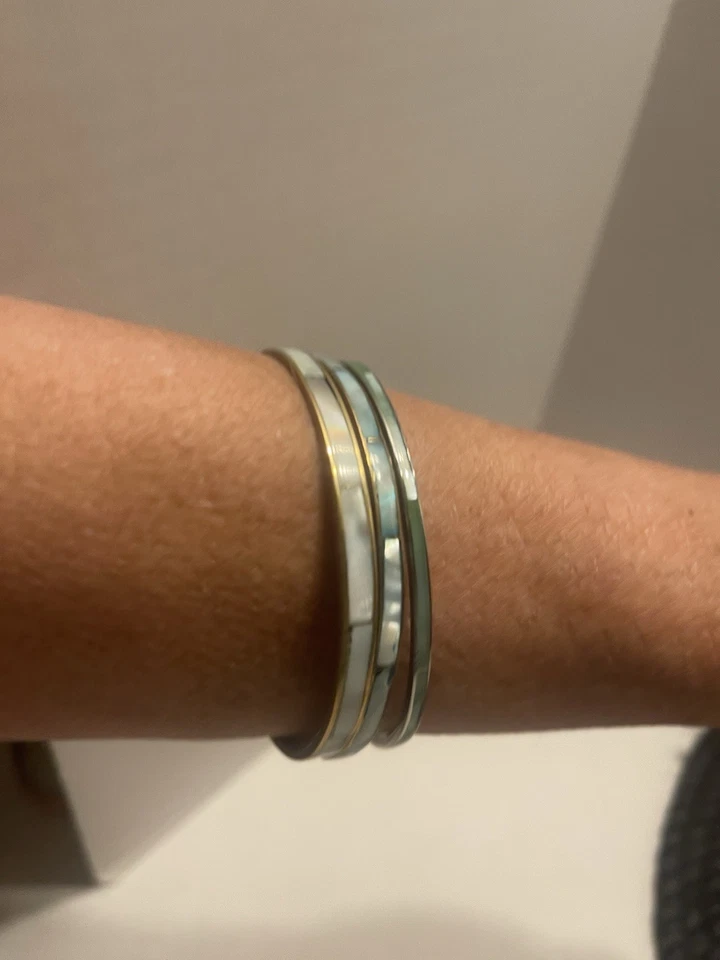 3 pulseras madreperla/cáscara de colección años 70 brazalete azul, verde y blanco Foto 3 de 4