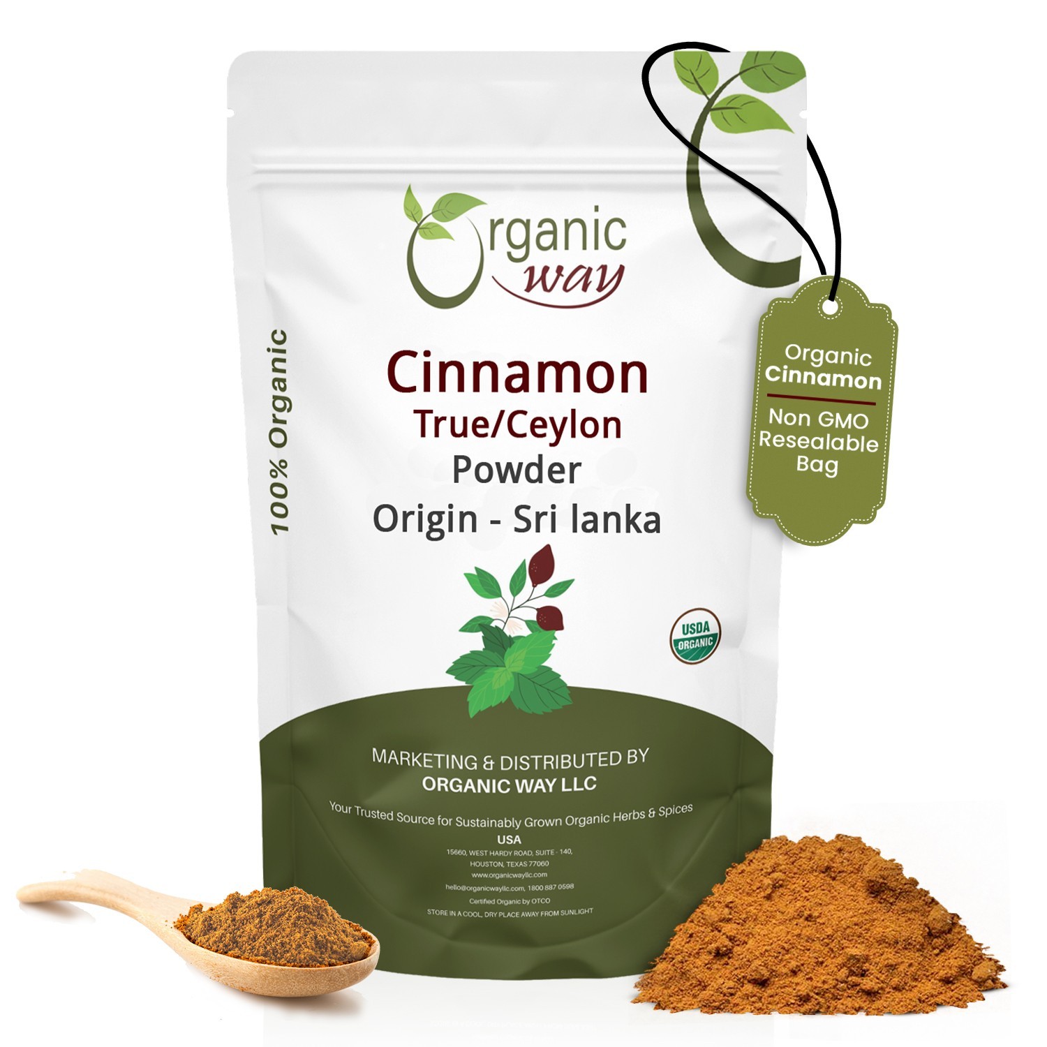 Organic Way True Ceylon Cinnamon Powder - Organic, Kosher & USDA Certified