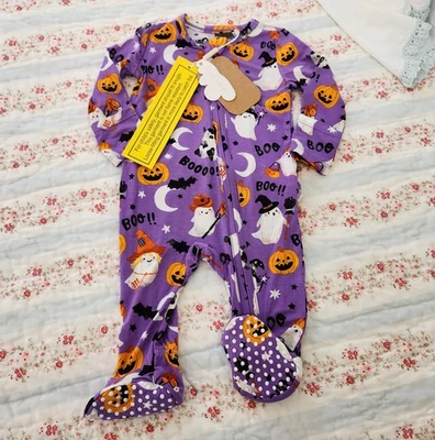 NWT ANGEL DEAR 6/9 MONTH HALLOWEEN RUFFLE BUTT FOOTIE SLEEPER - Image 1 of 4