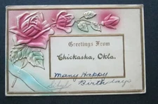 Greetings From Chickasha OK Embossed Unreadable Postmark