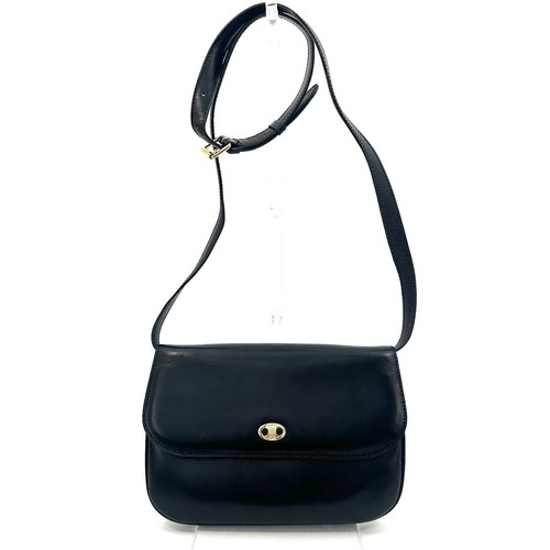 Vintage CELINE Triomphe Shoulder Bag Crossbody Purse Leather Black