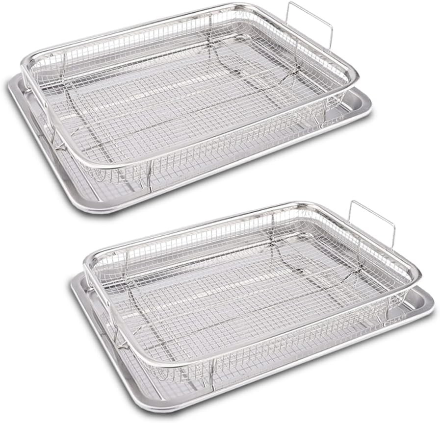 2 Set Air Fryer Basket for Oven, 15.5X11.5 Inch Stainless Steel Non-Stick Mesh B