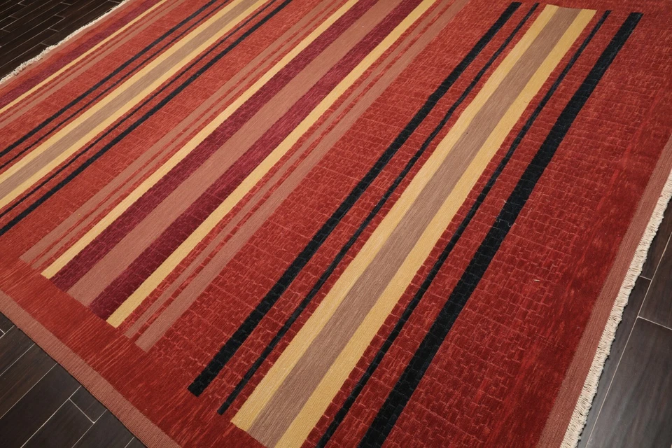 8'8"x 11'10" Nourison Soumak NS16 Stripes Hand Knotted Wool Area Rug Rust Modern - Image 2 of 4