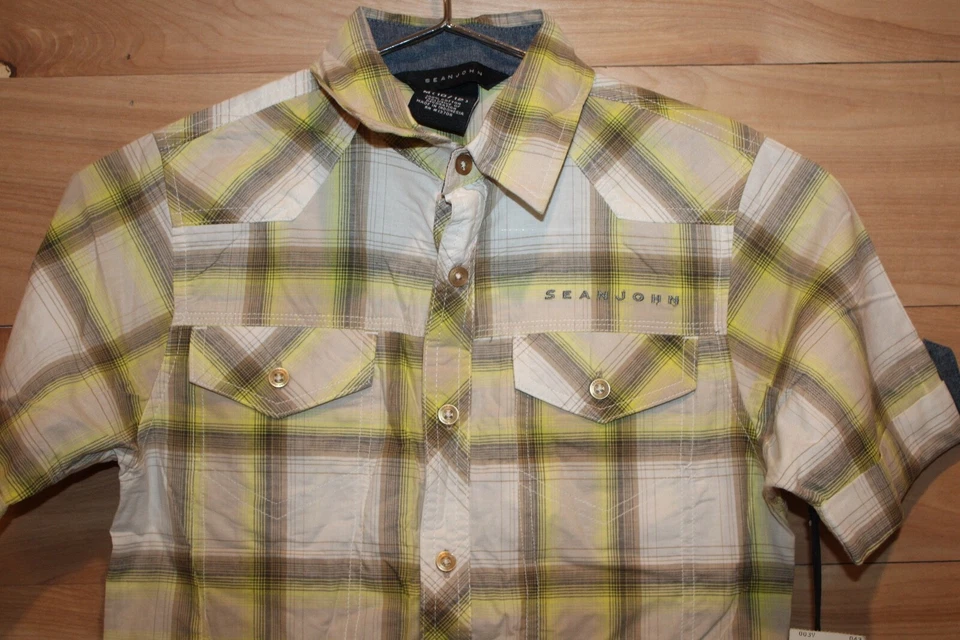 Sean John мальчиков молодежи пуговицах клетку рубашка с длинным рукавом синий размер M 10 / 12 новый с Ярлыками - Изображение 2 из 4