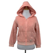 Nike Sherpa Fleece Hoodie Jacket Girls M Medium Pink Full Zip Soft Cozy Pockets