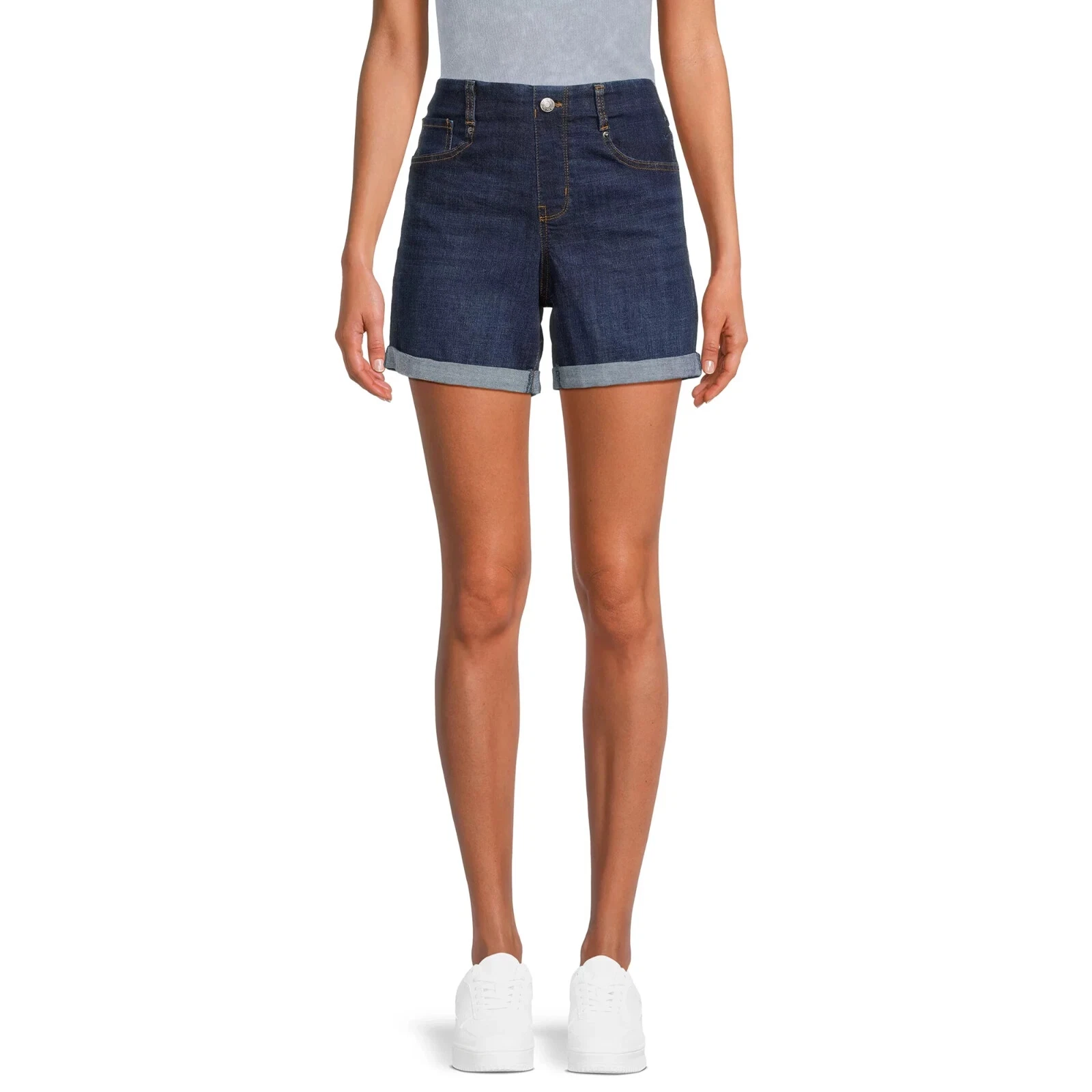 Time And Tru Denim Shorts Mid Rise Dark Wash Size X-LARGE Cuffed Hem NEW