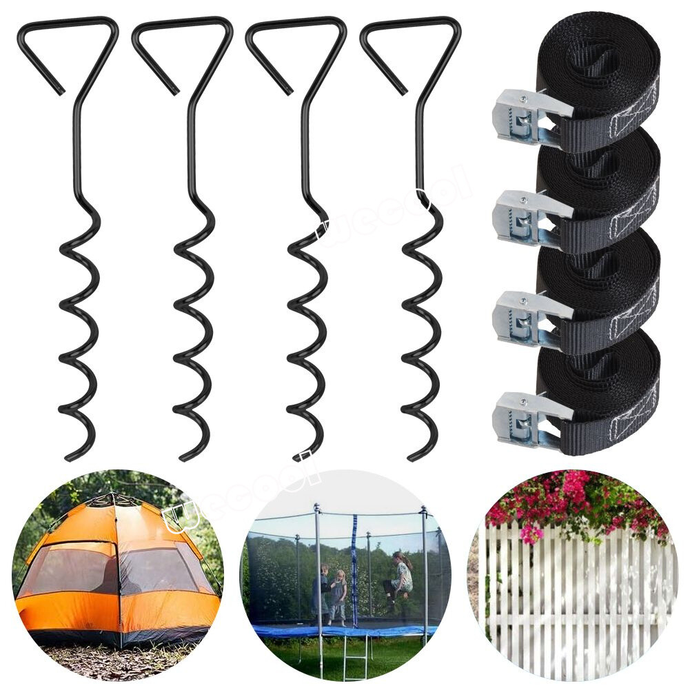 8-teiliges Trampolin-Bodenanker-Set – 4 Erdanker + 4 Spanngurte, 40 Cm, Stahl, Für Outdoor Bis 900 Kg