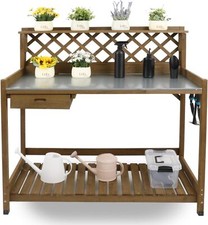 PetsCosset Outdoor Potting Bench Table Wooden Lattice Back Work Station 