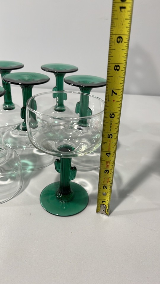 Libbey Green Cactus Stem Margarita Glasses Vintage 1990s Barware Set of