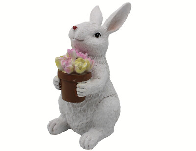 Oster Hase mit Blumen Topf Balkon Ostern Gartendeko Dekofigur ca. 18 cm