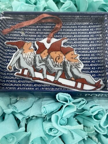 Porsgrund Norway Gnomes Nisse Elf Elves Gnomes Sled Xmas Ornament Porcelain - Picture 3 of 4