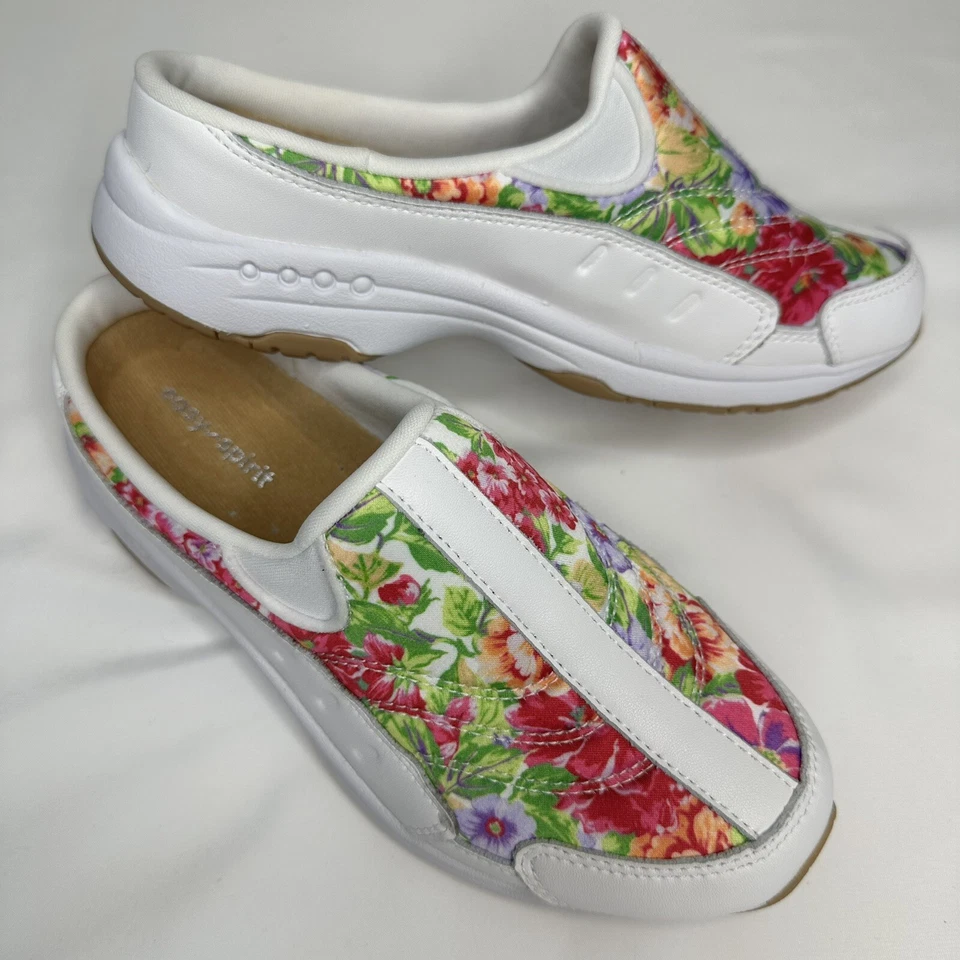 NWOB Easy Spirit Women's Traveltime Mule Slip On White/Multicolor/Bloom Size 6 M