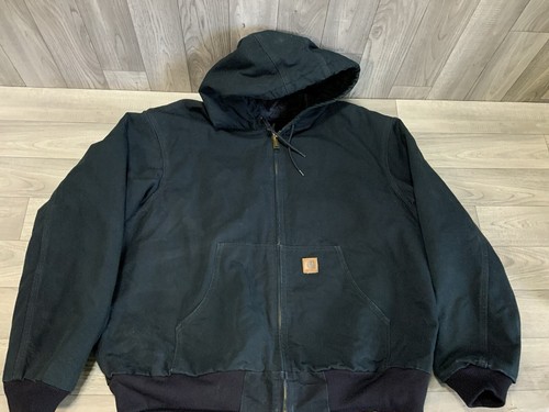 Carhartt J247 Black Canvas Jacket Hooded Sz 2XL Quilted Coat Zip - Picture 6 of 16
