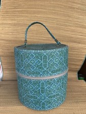 Vintage 60  s / 70's Flower Power Mod Wig Case Hat Box Zippered Travel Case Green