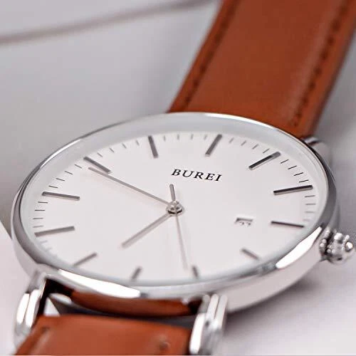 Reloj Hombre BUREI Cuero Marca Popular 19003 Blanco Marrón Foto 2 de 4