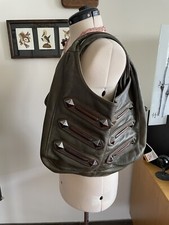 Ted Rossi Women's Handbag Hobo Olive  Green Studded Crescent Leather  Bag