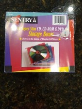 10 SUPER SLIM CD CD ROM DVD CASES SENTRY BRAND STORAGE BOXES NEW BLUE/RED/YELLOW