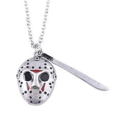 Friday the 13th Jason Voorhees Mask and Sword Silvertone Metal Necklace