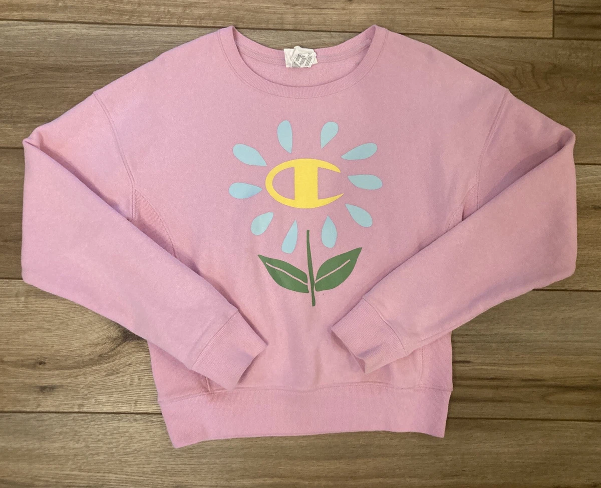 Champion x Weave Pink Flower Sweatshirt Crewneck Sz S | eBay