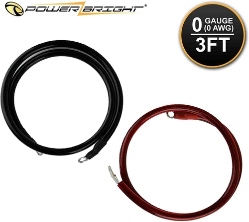 0AWG3 PowerBright High Amperage Copper Set of Battery Cables
