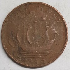 Old Coin 1945 Ship Halfpenny British