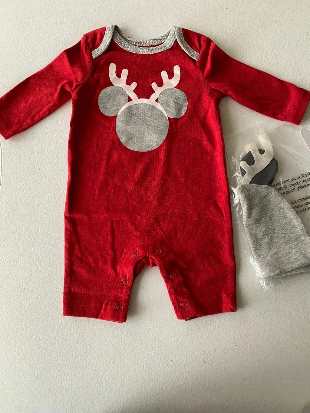 Disney Baby Mickey Mouse W/Reindeer Antlers Outfit 2 Pc. Set Beanie Ears Hat 18M