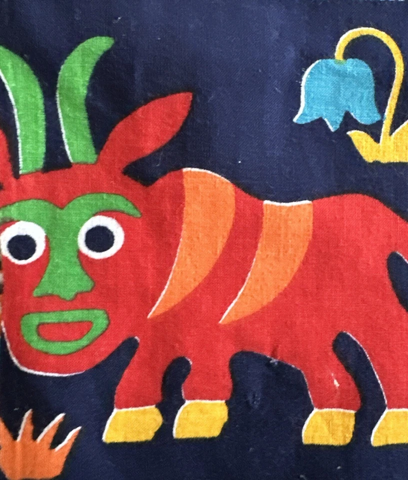 Tecido de colagem de algodão antigo W45”xL2,4 jardas barco pavões patos vacas peixe geométrico - Imagem 2 de 4