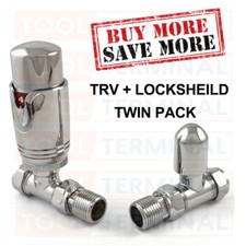 Thermostatic Radiator Valve Set 15mm x 1/2" Straight TRV Lockshield Rad Chrome