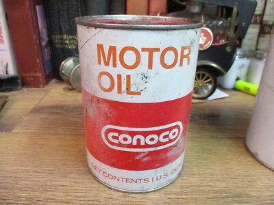 CONOCO MOTOR oil QT can tin & paper 1980'S GAS FILLING SERVICE STATION vintage