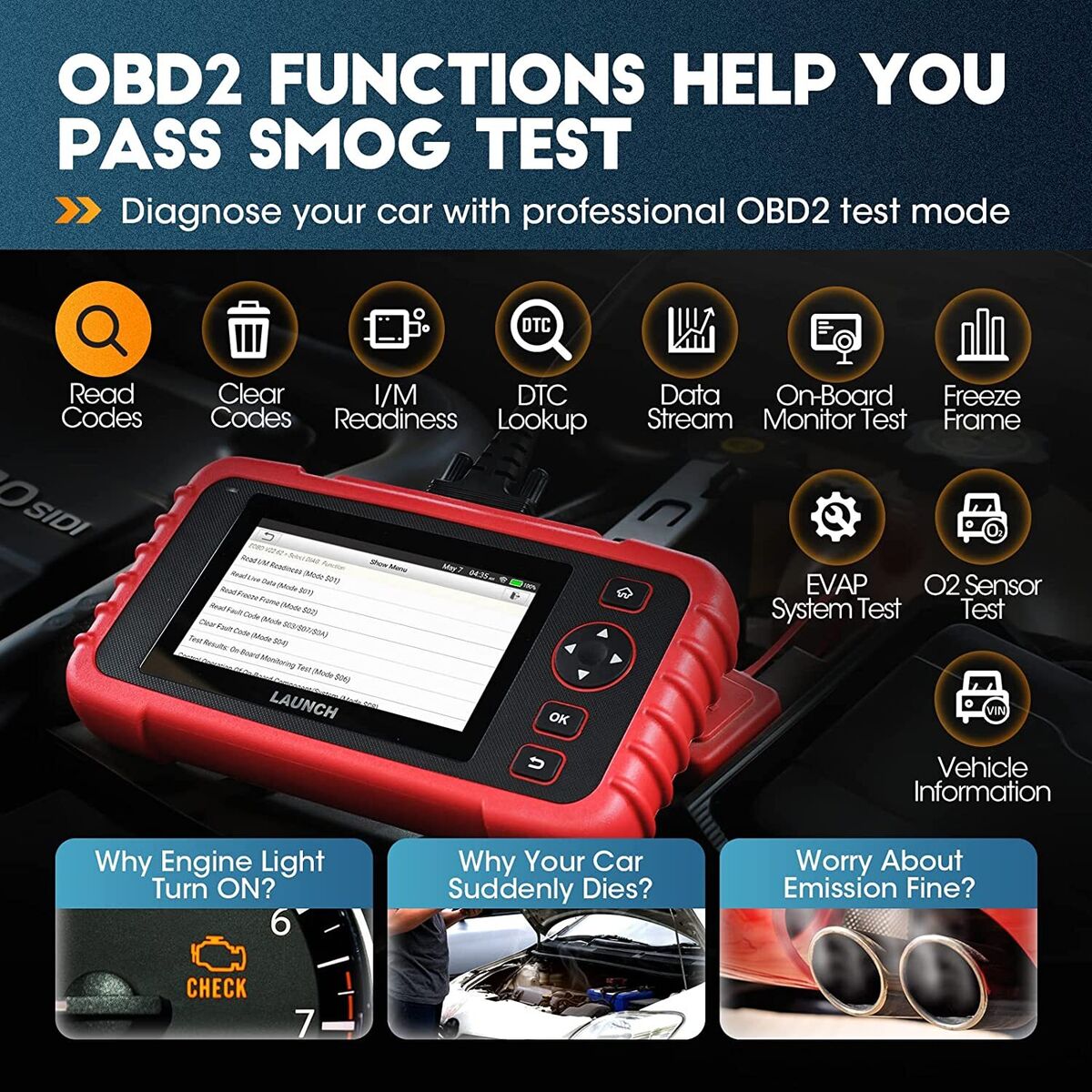  LAUNCH OBD2 Scanner CRP123E Elite Code Reader, 2024 Lifetime  Free Update Car Diagnostic Tool for ABS SRS Engine Transmission with Oil  Reset, SAS Reset, Throttle Adaptation, Battery Test, Auto VIN 