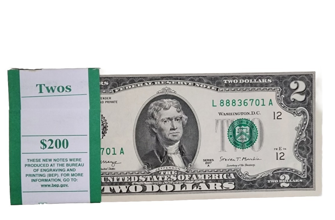 $2 Dollar Bill, UNIQUE SERIAL NUMBER (L 888367XX A) NEW